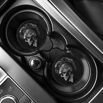 Monochrome Punk Skull Print Car Coasters