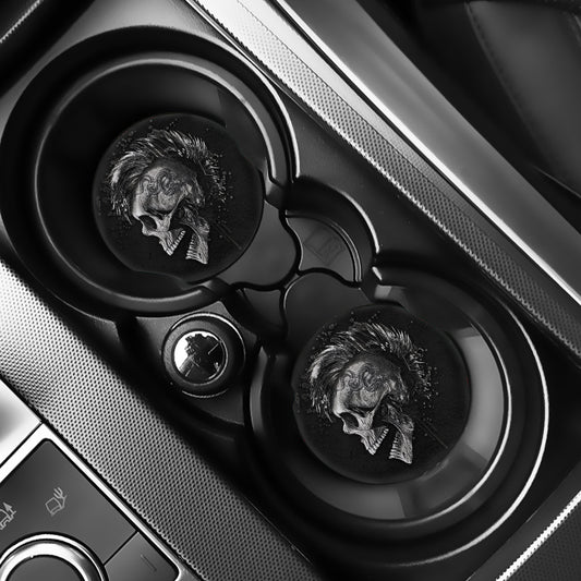 Monochrome Punk Skull Print Car Coasters