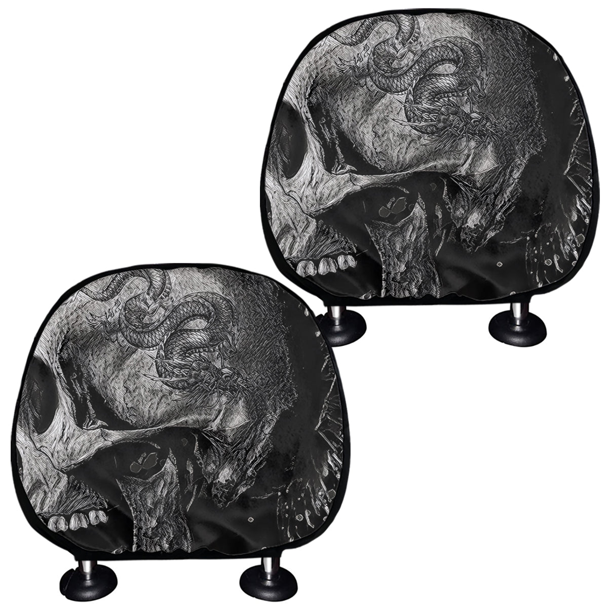 Monochrome Punk Skull Print Car Headrest Covers