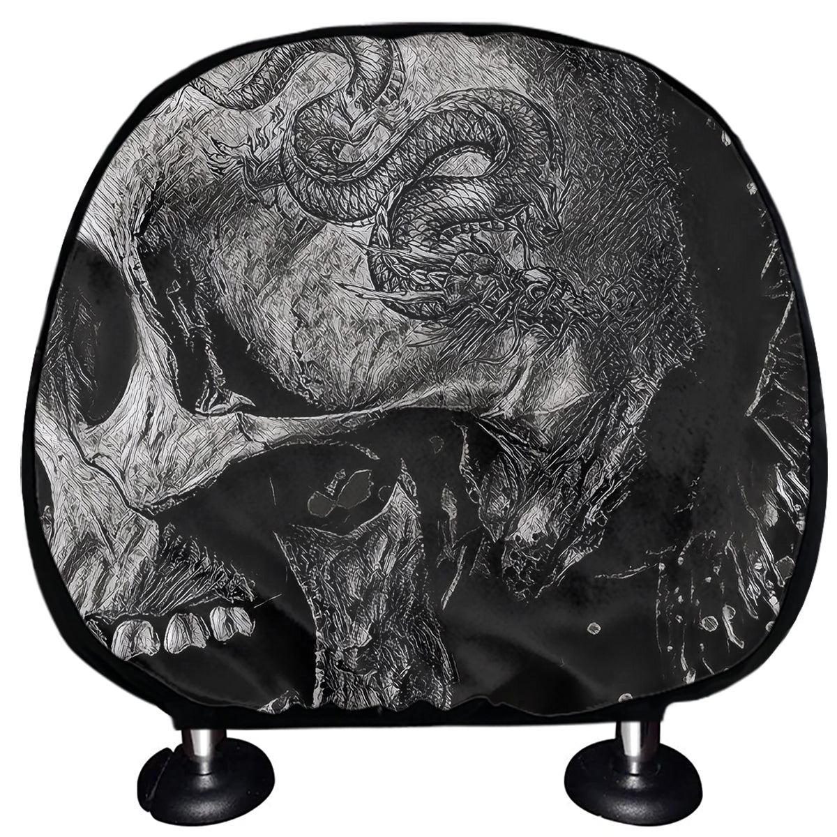 Monochrome Punk Skull Print Car Headrest Covers