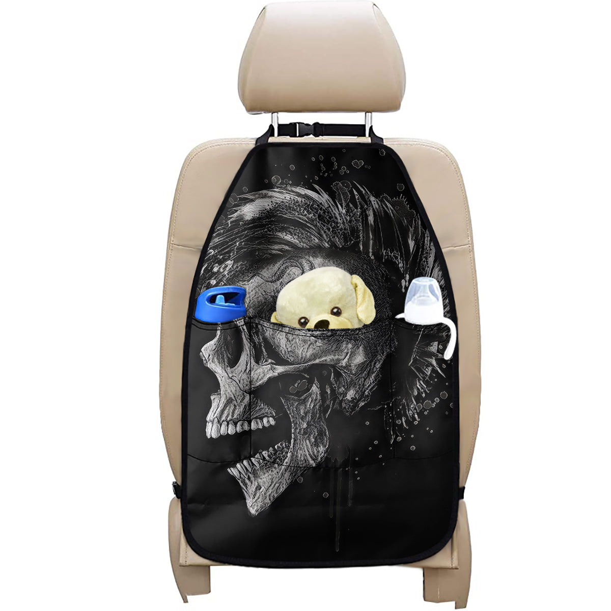 Monochrome Punk Skull Print Car Seat Organizers