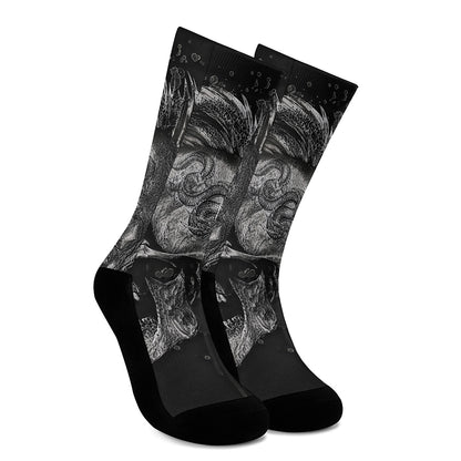 Monochrome Punk Skull Print Crew Socks