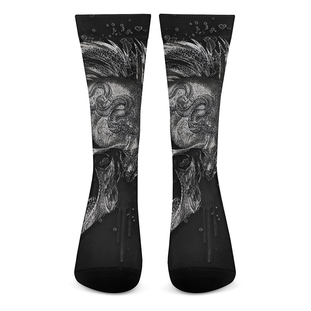 Monochrome Punk Skull Print Crew Socks