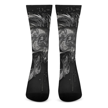 Monochrome Punk Skull Print Crew Socks
