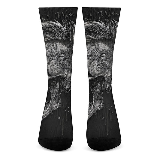 Monochrome Punk Skull Print Crew Socks