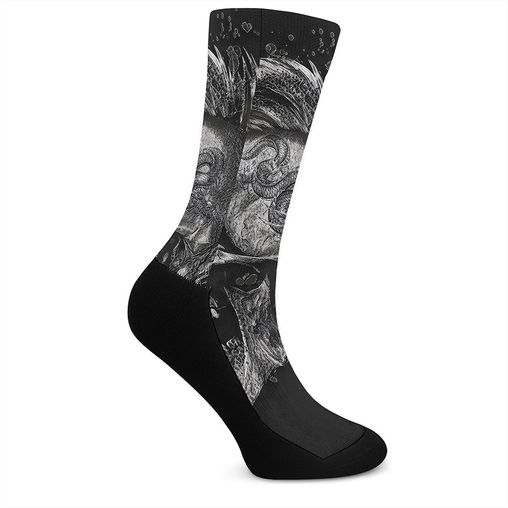 Monochrome Punk Skull Print Crew Socks