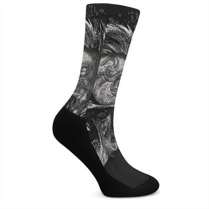 Monochrome Punk Skull Print Crew Socks