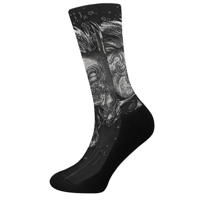 Monochrome Punk Skull Print Crew Socks