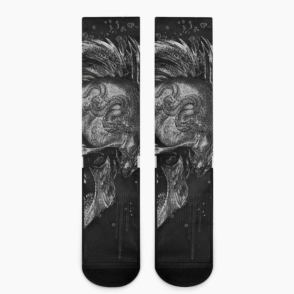 Monochrome Punk Skull Print Crew Socks