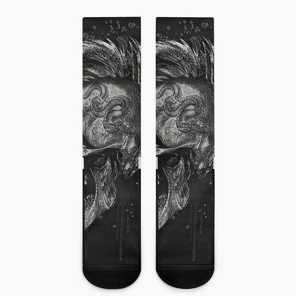 Monochrome Punk Skull Print Crew Socks