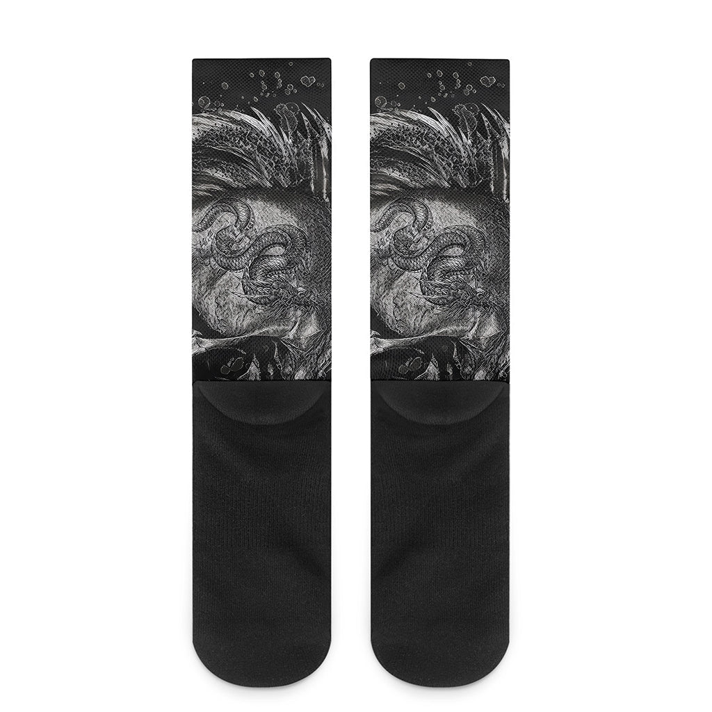 Monochrome Punk Skull Print Crew Socks