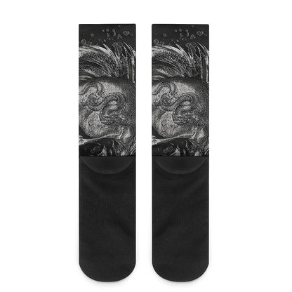 Monochrome Punk Skull Print Crew Socks