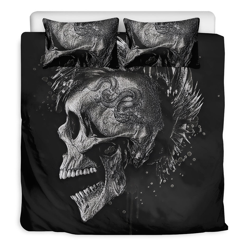 Monochrome Punk Skull Print Duvet Cover Bedding Set
