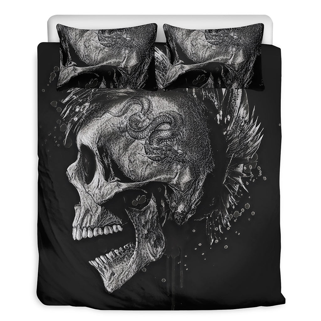 Monochrome Punk Skull Print Duvet Cover Bedding Set