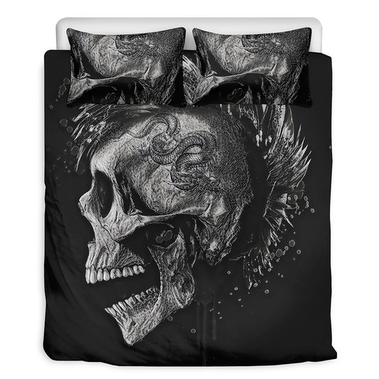 Monochrome Punk Skull Print Duvet Cover Bedding Set