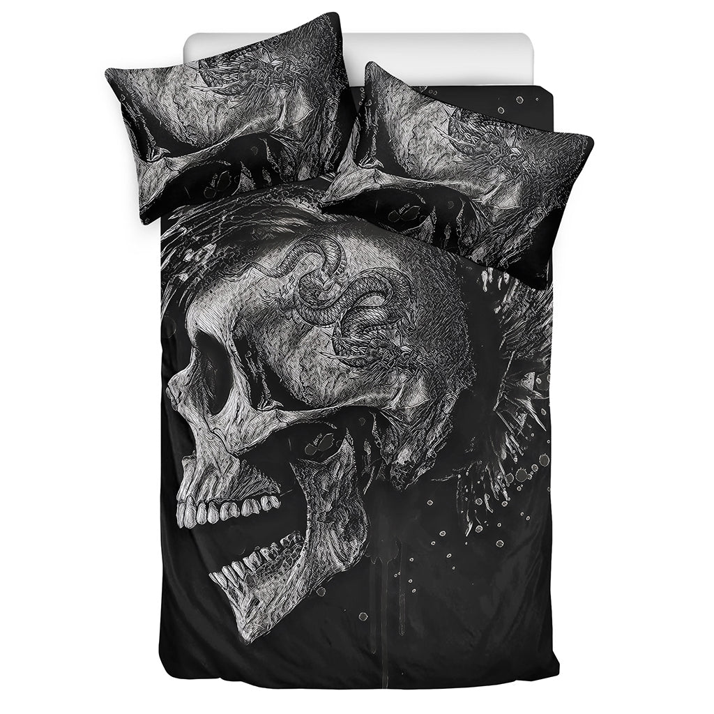 Monochrome Punk Skull Print Duvet Cover Bedding Set
