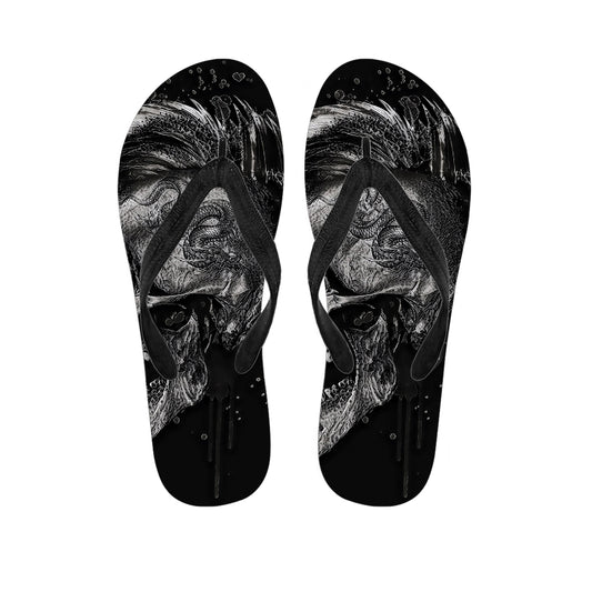 Monochrome Punk Skull Print Flip Flops