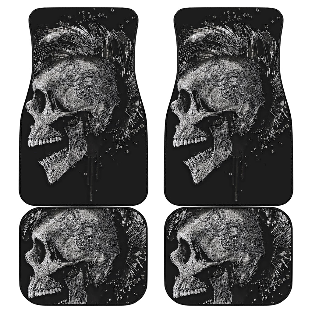 Monochrome Punk Skull Print Front and Back Car Floor Mats