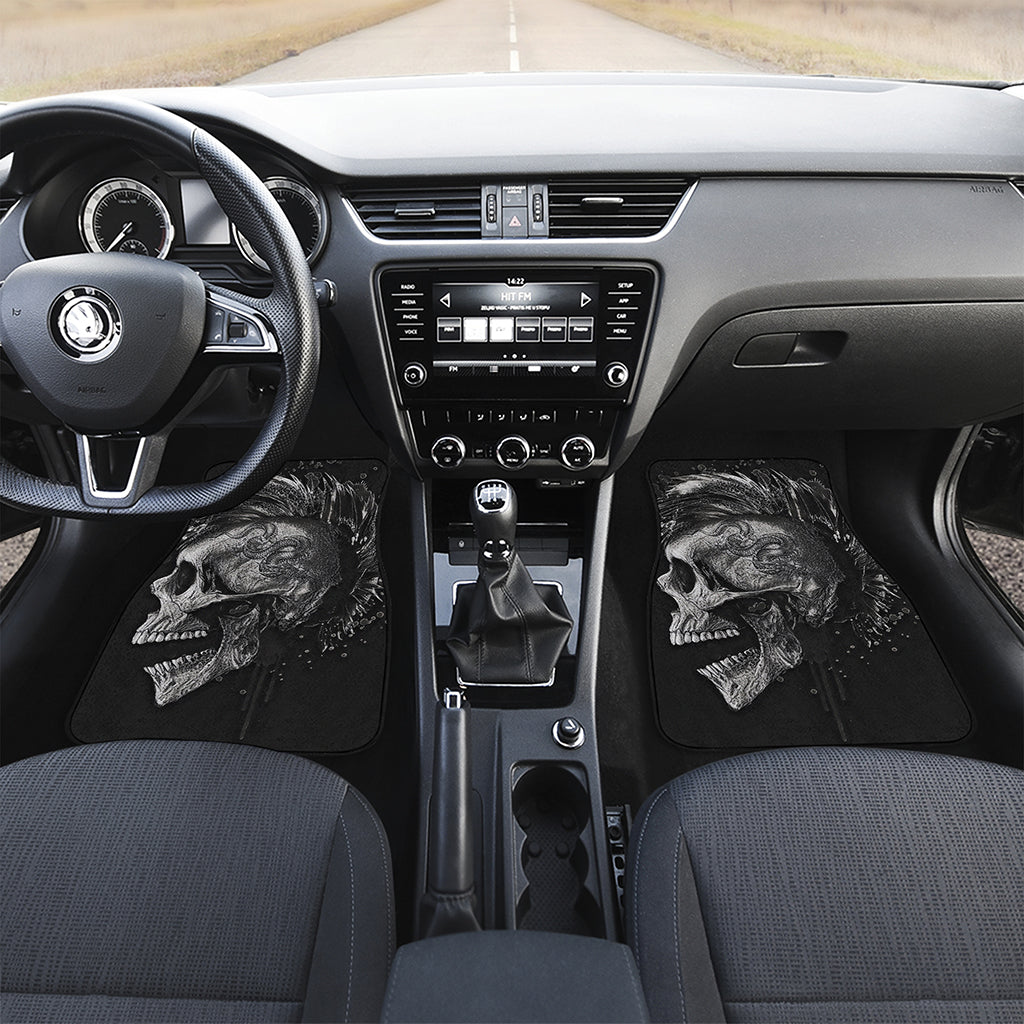 Monochrome Punk Skull Print Front and Back Car Floor Mats