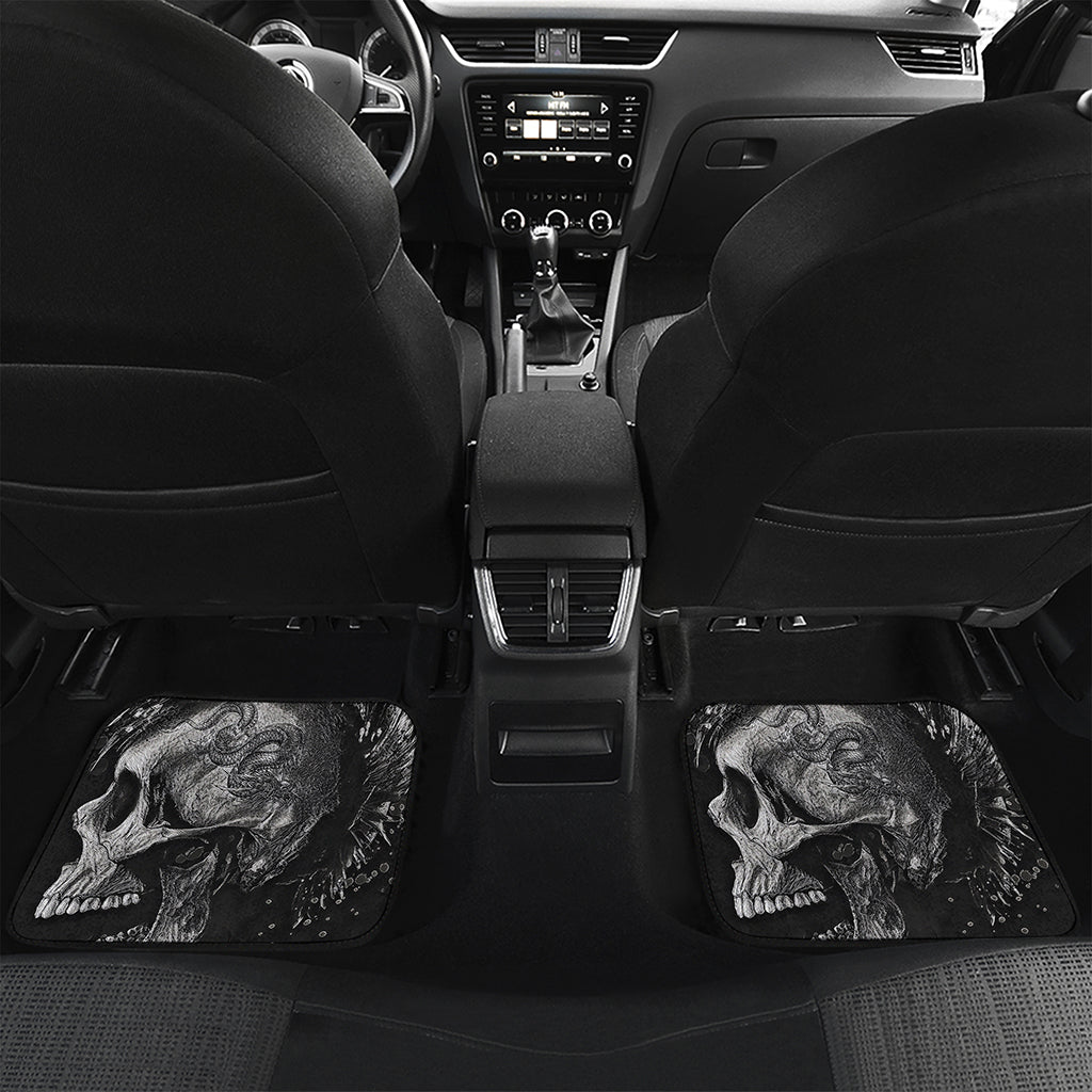 Monochrome Punk Skull Print Front and Back Car Floor Mats