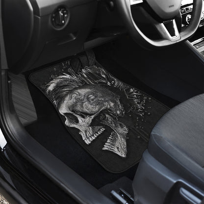 Monochrome Punk Skull Print Front and Back Car Floor Mats