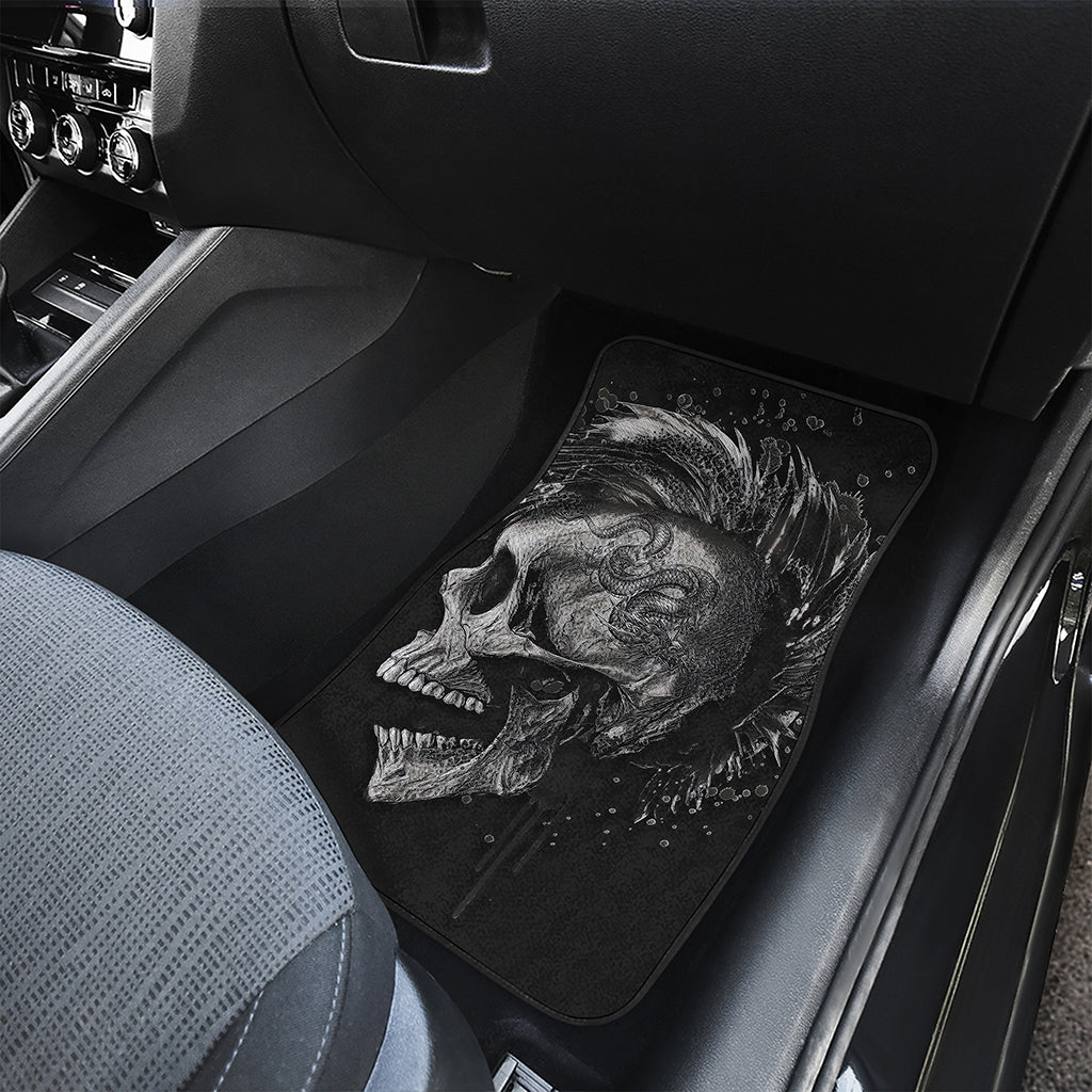 Monochrome Punk Skull Print Front and Back Car Floor Mats