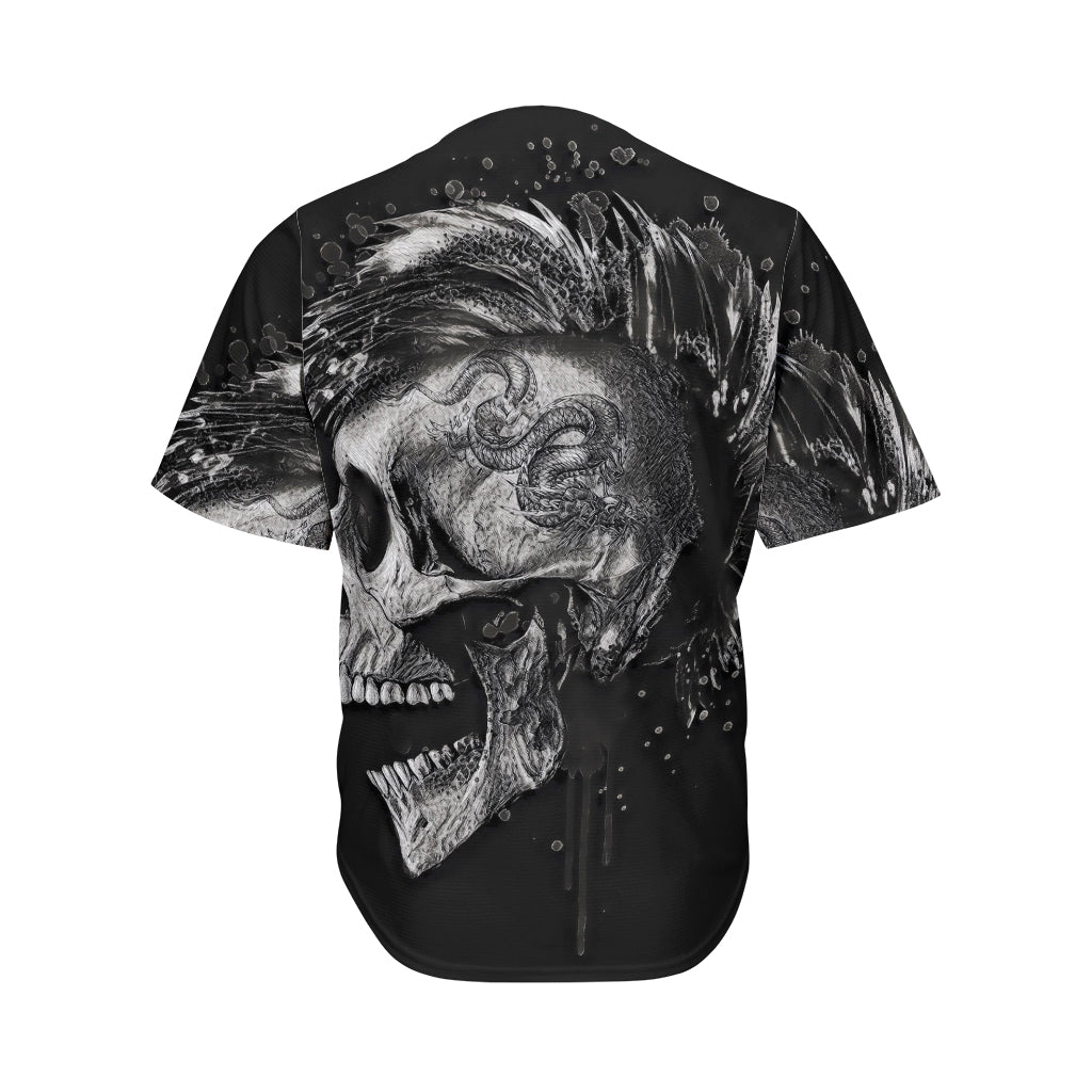 Monochrome Punk Skull Print Men's Baseball Jersey