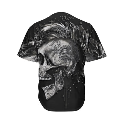 Monochrome Punk Skull Print Men's Baseball Jersey