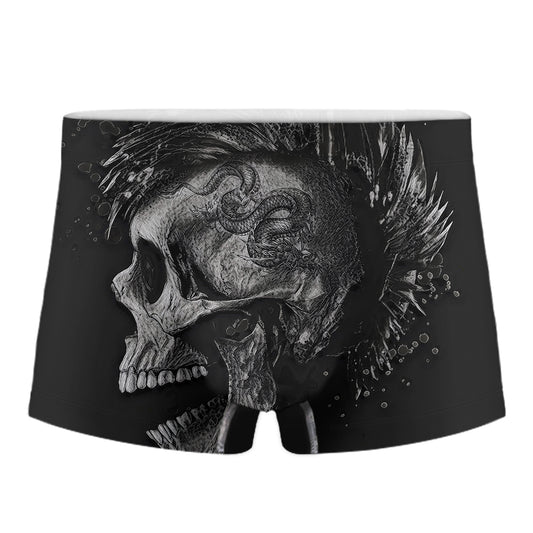 Monochrome Punk Skull Print Men's Boxer Briefs