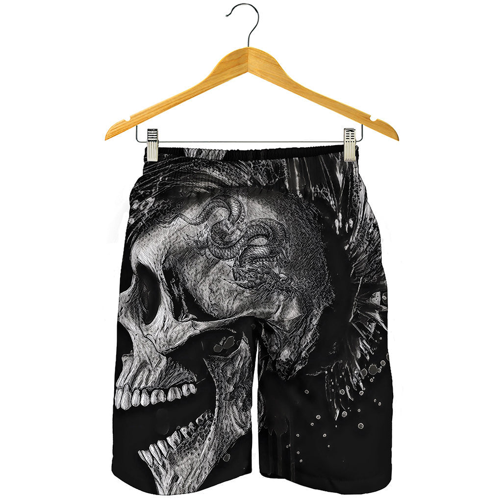 Monochrome Punk Skull Print Men's Shorts