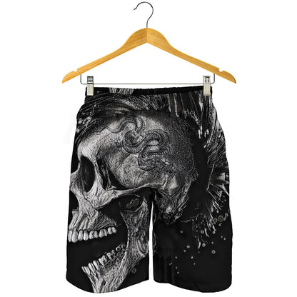 Monochrome Punk Skull Print Men's Shorts