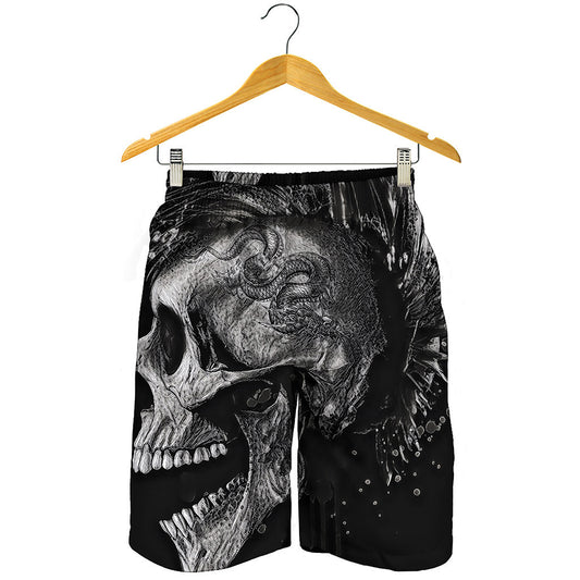 Monochrome Punk Skull Print Men's Shorts