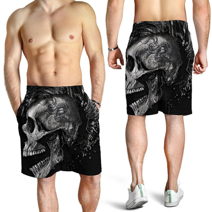 Monochrome Punk Skull Print Men's Shorts