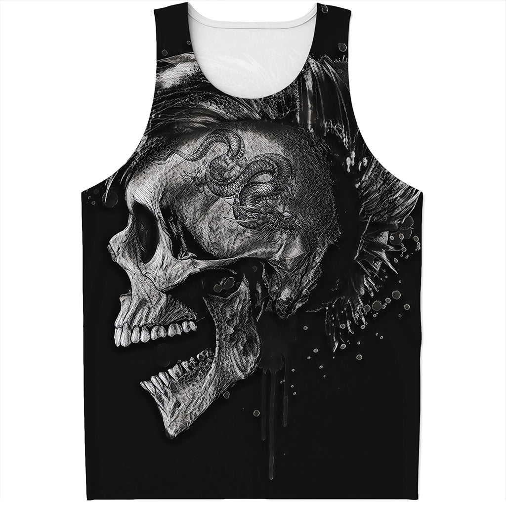 Monochrome Punk Skull Print Men's Tank Top