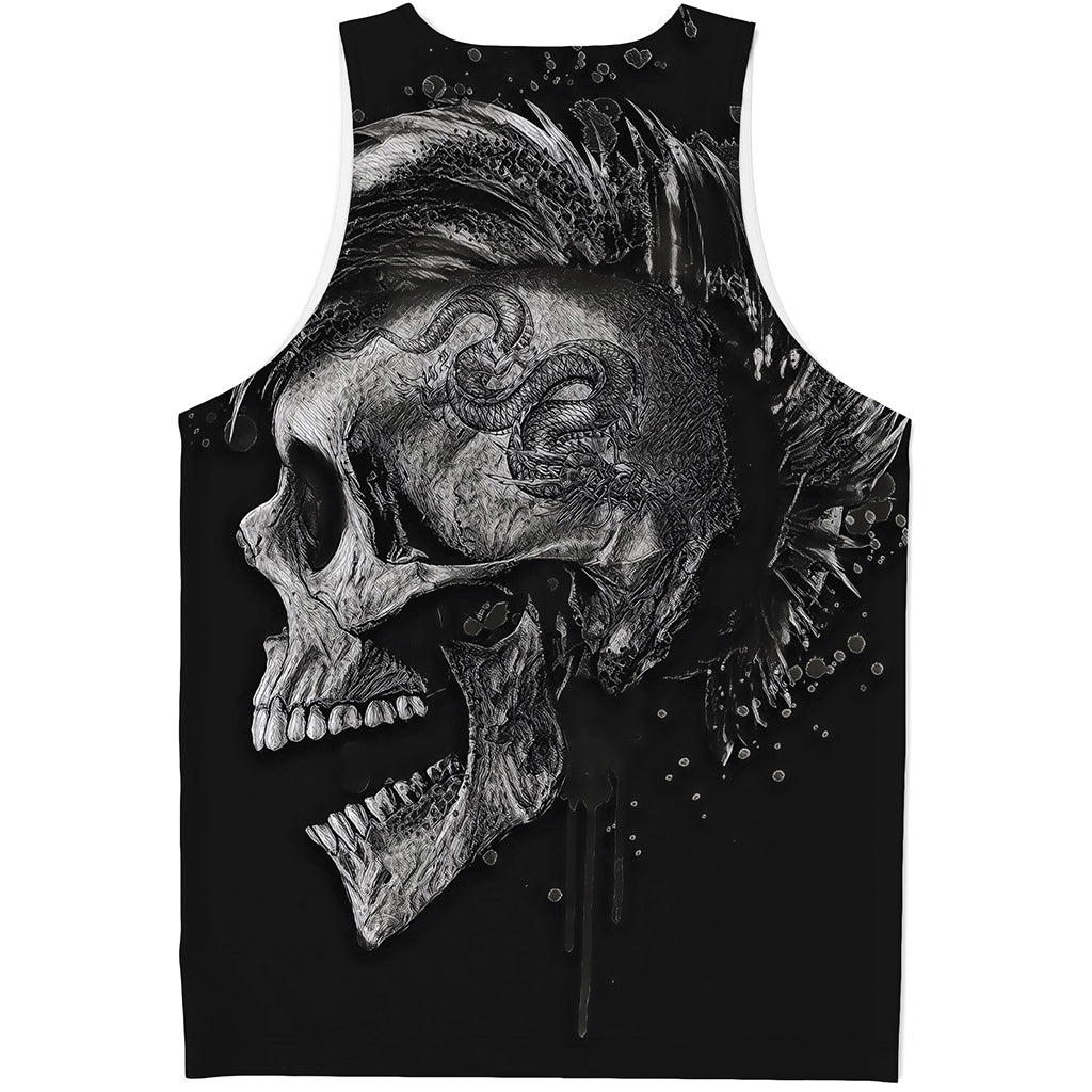 Monochrome Punk Skull Print Men's Tank Top