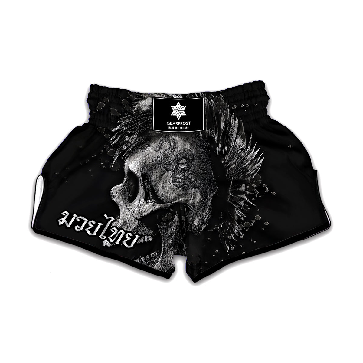 Monochrome Punk Skull Print Muay Thai Boxing Shorts