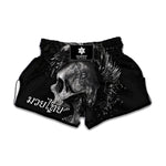 Monochrome Punk Skull Print Muay Thai Boxing Shorts