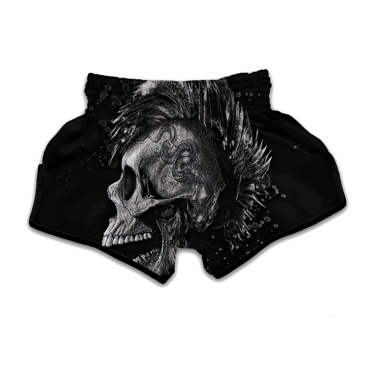 Monochrome Punk Skull Print Muay Thai Boxing Shorts