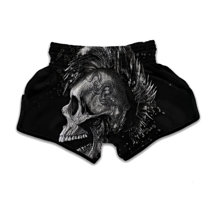 Monochrome Punk Skull Print Muay Thai Boxing Shorts