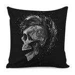 Monochrome Punk Skull Print Pillow Cover