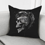 Monochrome Punk Skull Print Pillow Cover