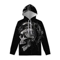Monochrome Punk Skull Print Pullover Hoodie