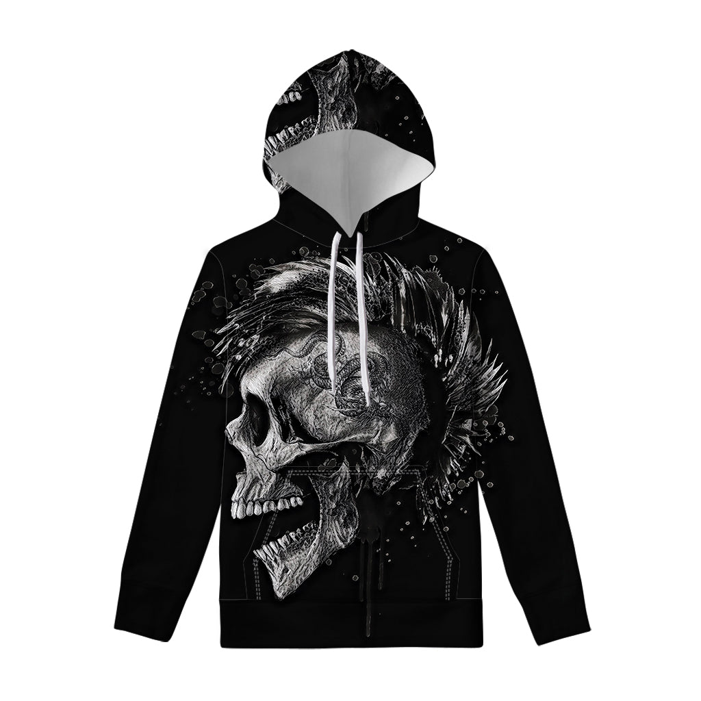 Monochrome Punk Skull Print Pullover Hoodie