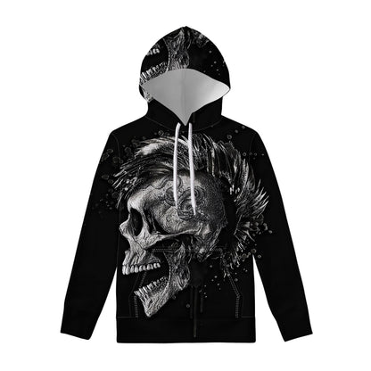 Monochrome Punk Skull Print Pullover Hoodie