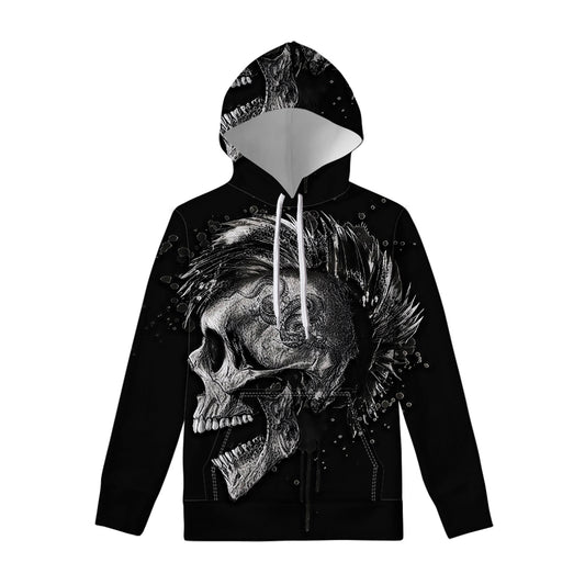 Monochrome Punk Skull Print Pullover Hoodie