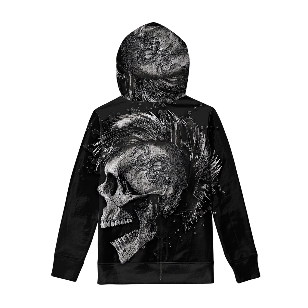 Monochrome Punk Skull Print Pullover Hoodie