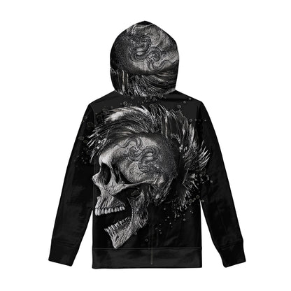 Monochrome Punk Skull Print Pullover Hoodie