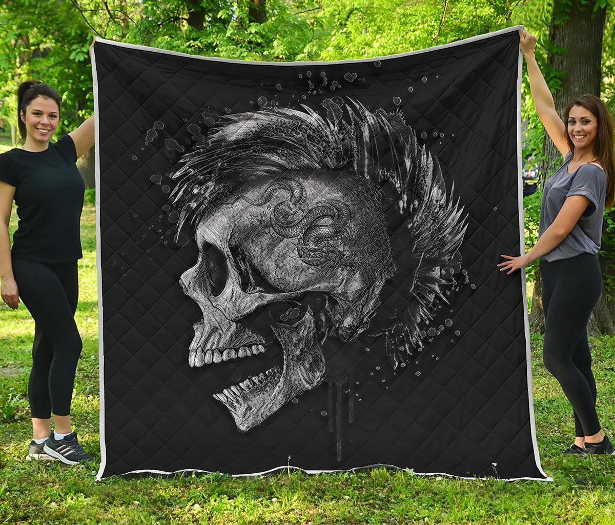 Monochrome Punk Skull Print Quilt