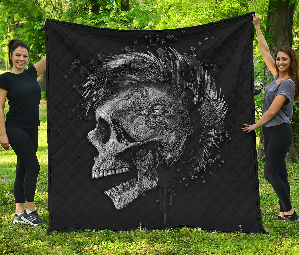 Monochrome Punk Skull Print Quilt