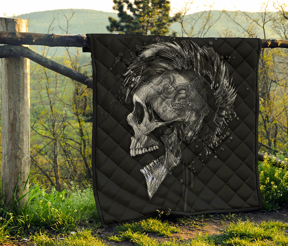 Monochrome Punk Skull Print Quilt